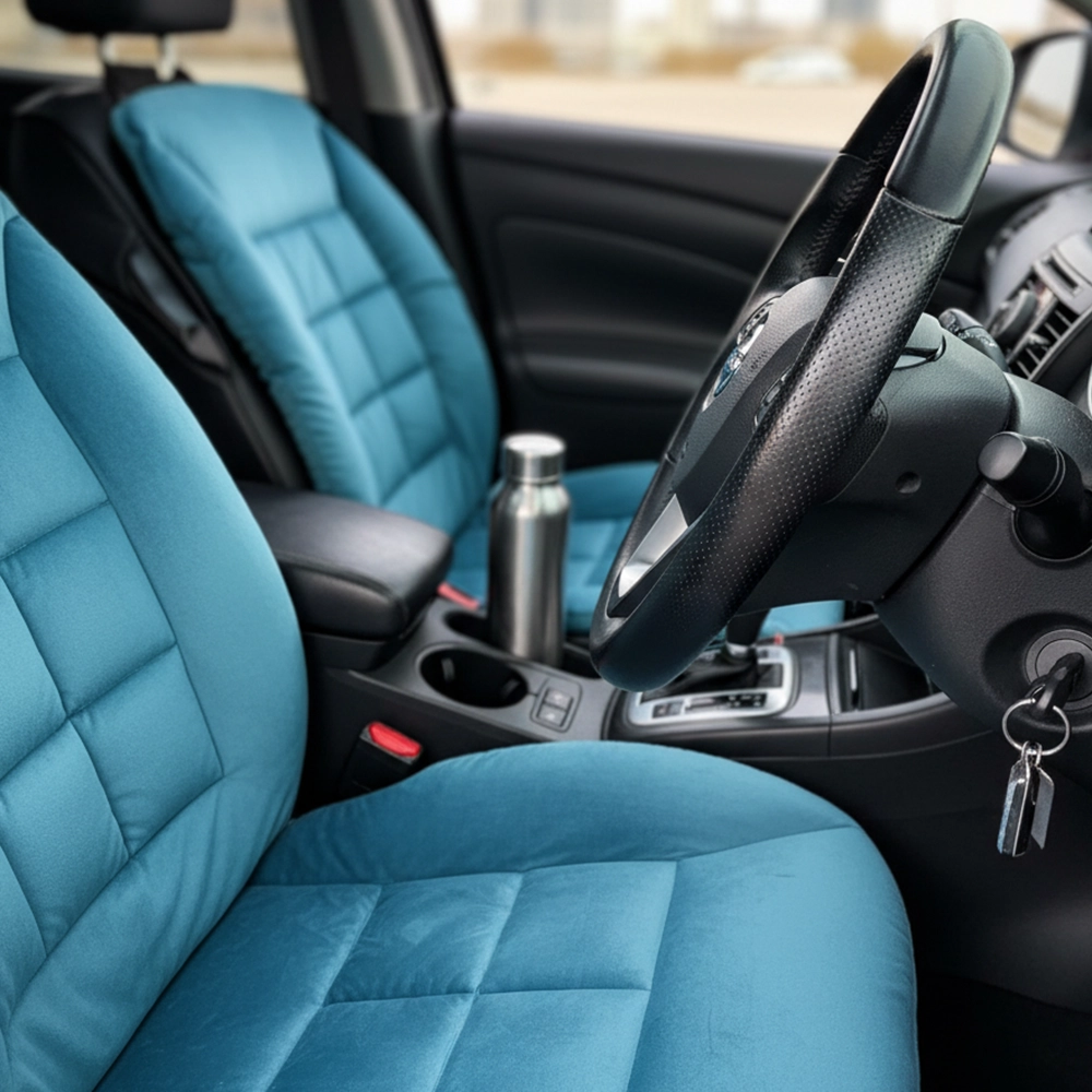 طقم فرش كراسى قطيفة 2 قطعة لون تركواز