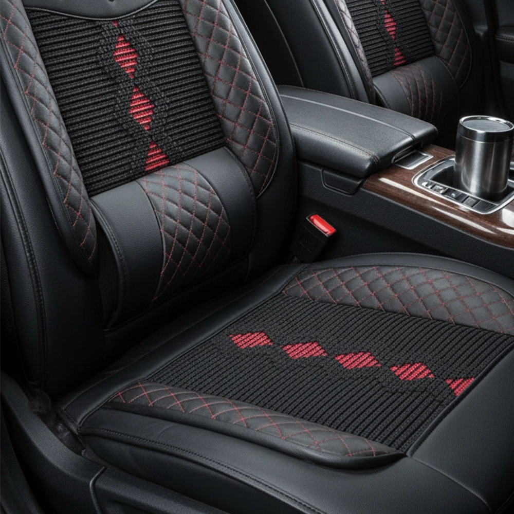 طقم كسوة كراسى جلد كتان  - لون أسود