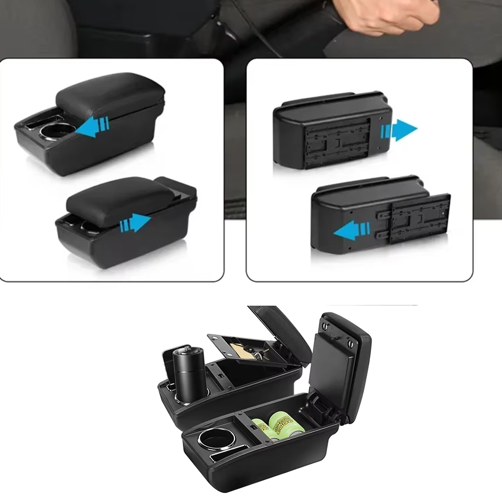 مسند يد سيارة يونيفرسال (Universal) متعدد الوظائف - صندوق تخزين مدمج وحامل أكواب بتصميم جلدي مريح