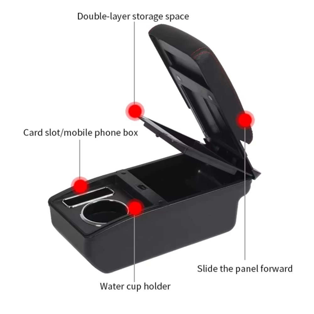 مسند يد سيارة يونيفرسال (Universal) متعدد الوظائف - صندوق تخزين مدمج وحامل أكواب بتصميم جلدي مريح
