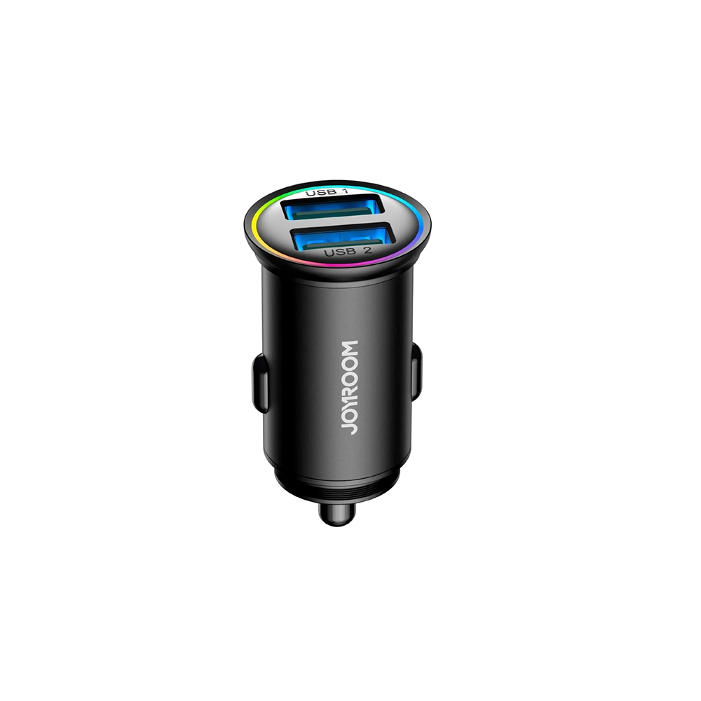 شاحن سيارة جويروم JR-CCN03 ميني معدني – منفذين USB بقوة 24 واط وشحن ذكي سريع