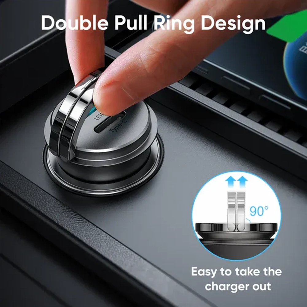 شاحن سيارة جويروم C-A35 ميني 45 واط – منفذين USB و Type-C بتصميم حلقة سحب وتقنية شحن سريع PD 3.0 & QC 3.0