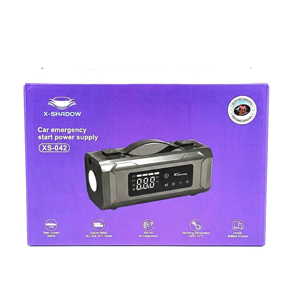 جهاز X-Technology XS-042: مشغل سيارة (جامب ستارتر) ومنفاخ إطارات رقمي بقوة 2000 أمبير