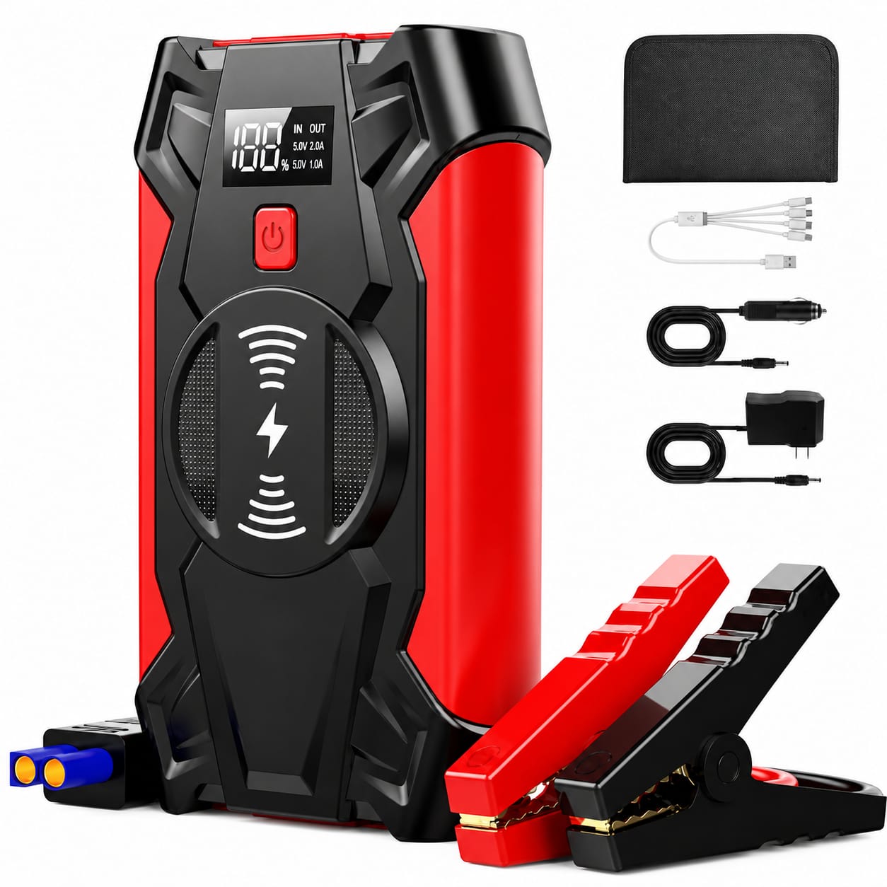 باور بانك تشغيل السيارة المحمول مع شاحن لاسلكي ووصلة بطارية (Car Jump Starter Power Bank)