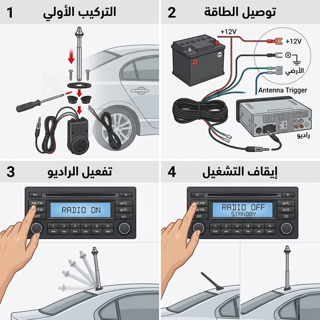 إريال سيارة كهربائي أوتوماتيكي متحرك متوافق مع جميع السيارات – أسود وفضي