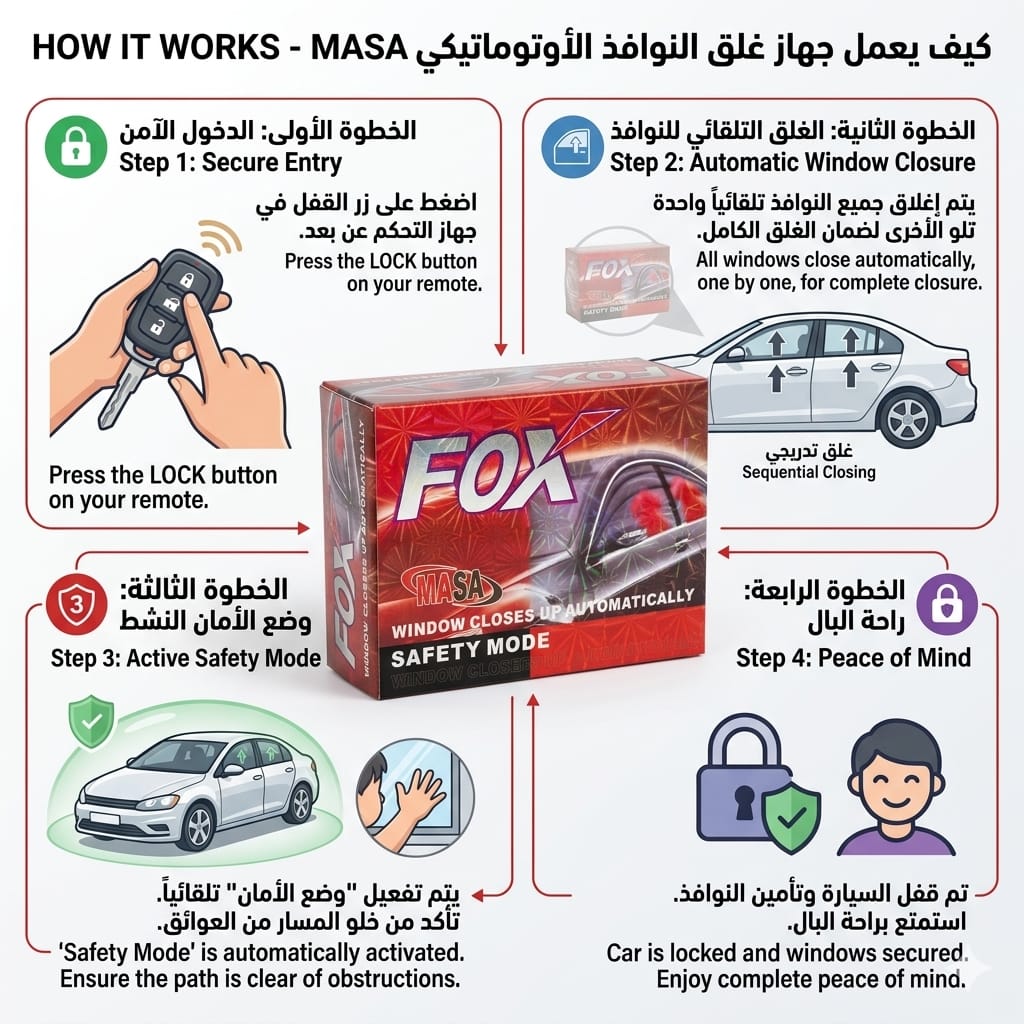 جهاز غلق زجاج السيارة الأوتوماتيكي FOX / MASA - وضع الأمان الذكي (Safety Mode)
