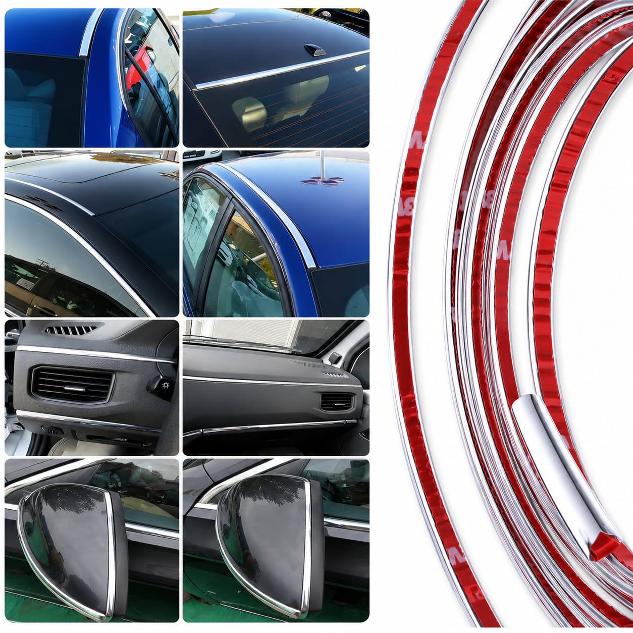 شريط كروم لاصق لتزيين حواف السيارة – Chrome Trim Strip-12m