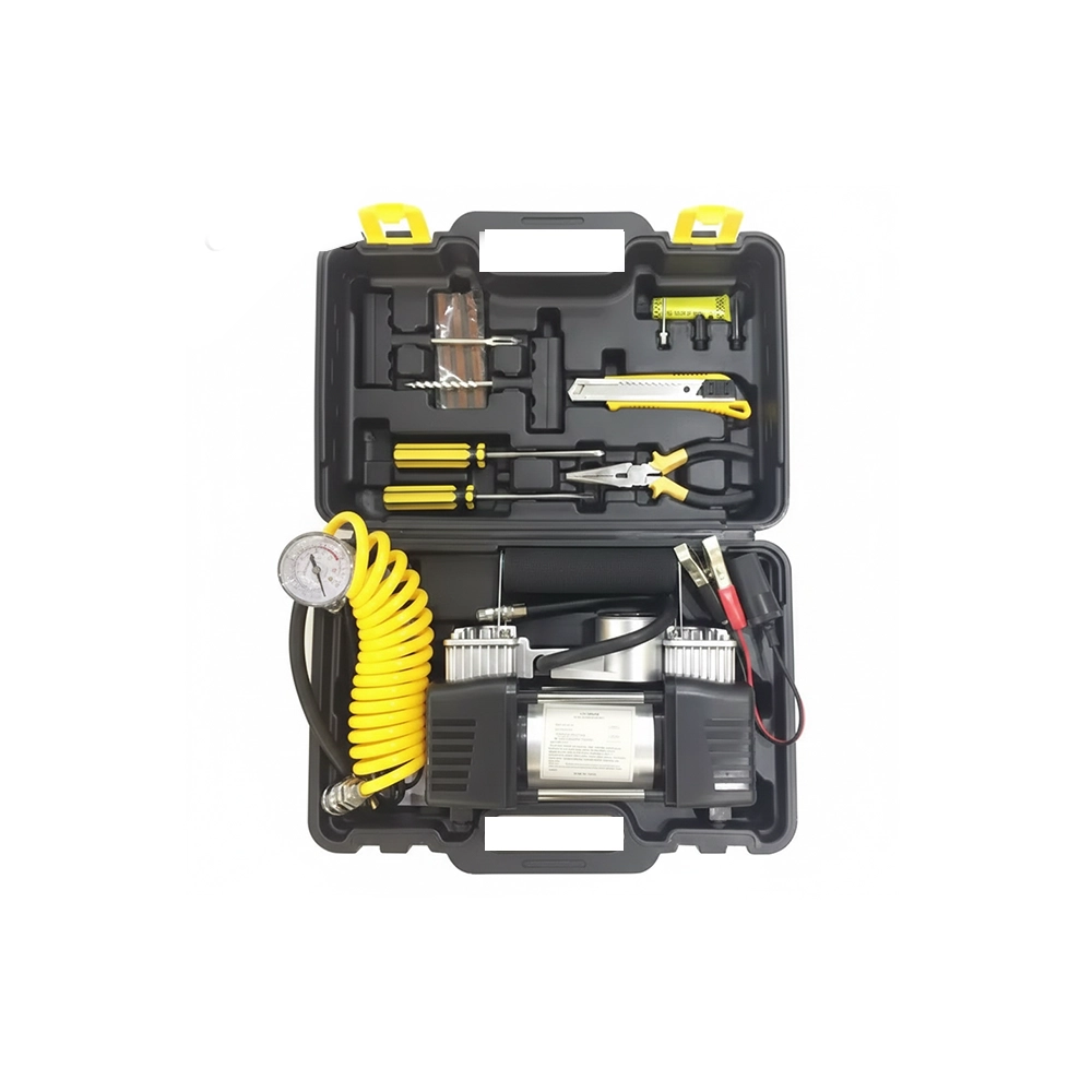 شنطة طوارئ السيارات المتكاملة - منفاخ هواء 2 بستم قوي مع طقم لحام كاوتش وعدة يدوية