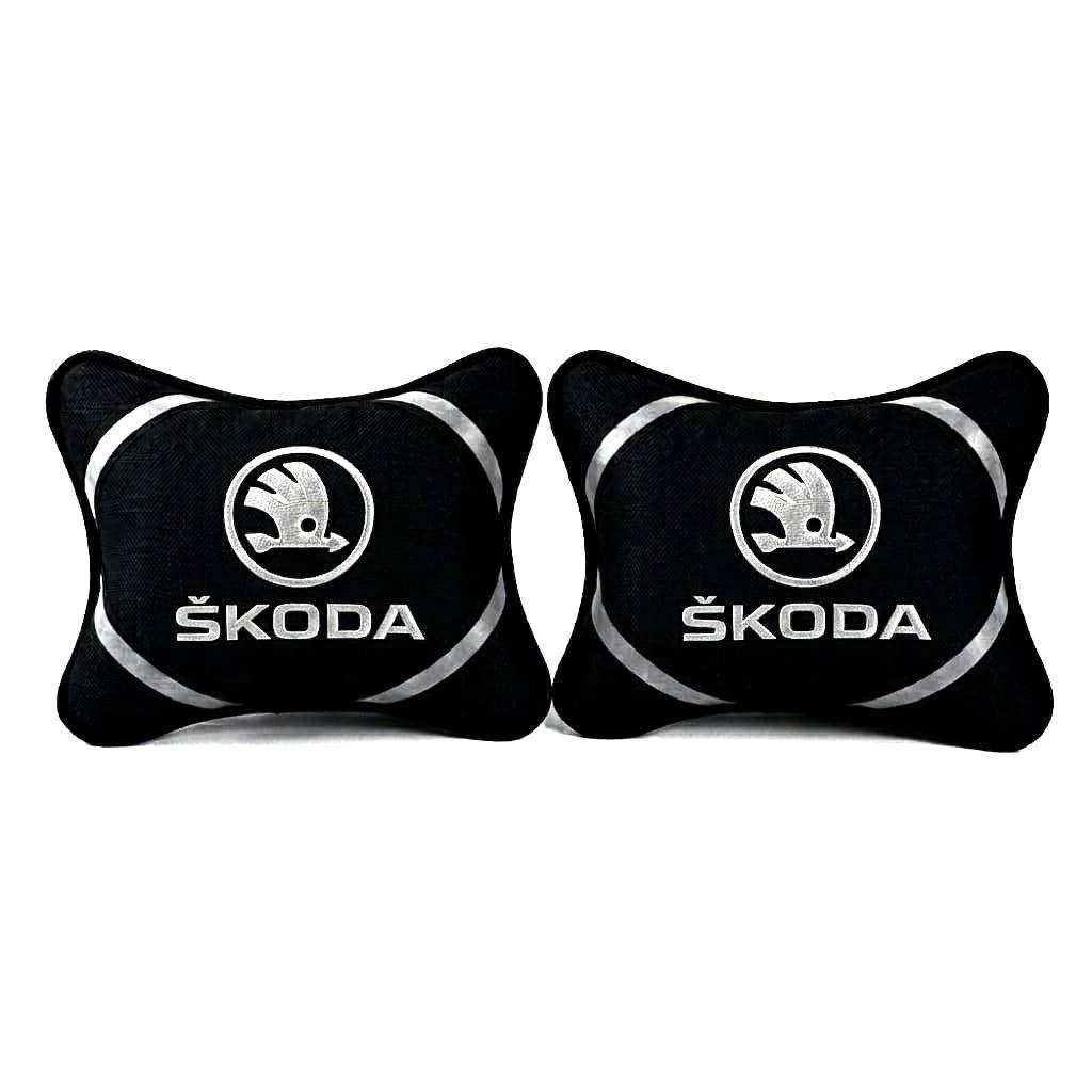 طقم وسائد رقبة للسيارة (قطعتين) بشعار سكودا (Škoda) - أسود