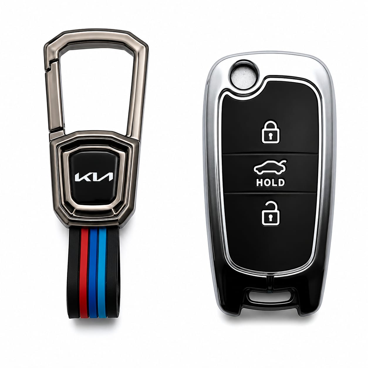 جراب مفتاح معدني كيا (Kia) K8 الذكي مع ميدالية رياضية - تصميم حصري (متوافق مع 3 أزرار)
