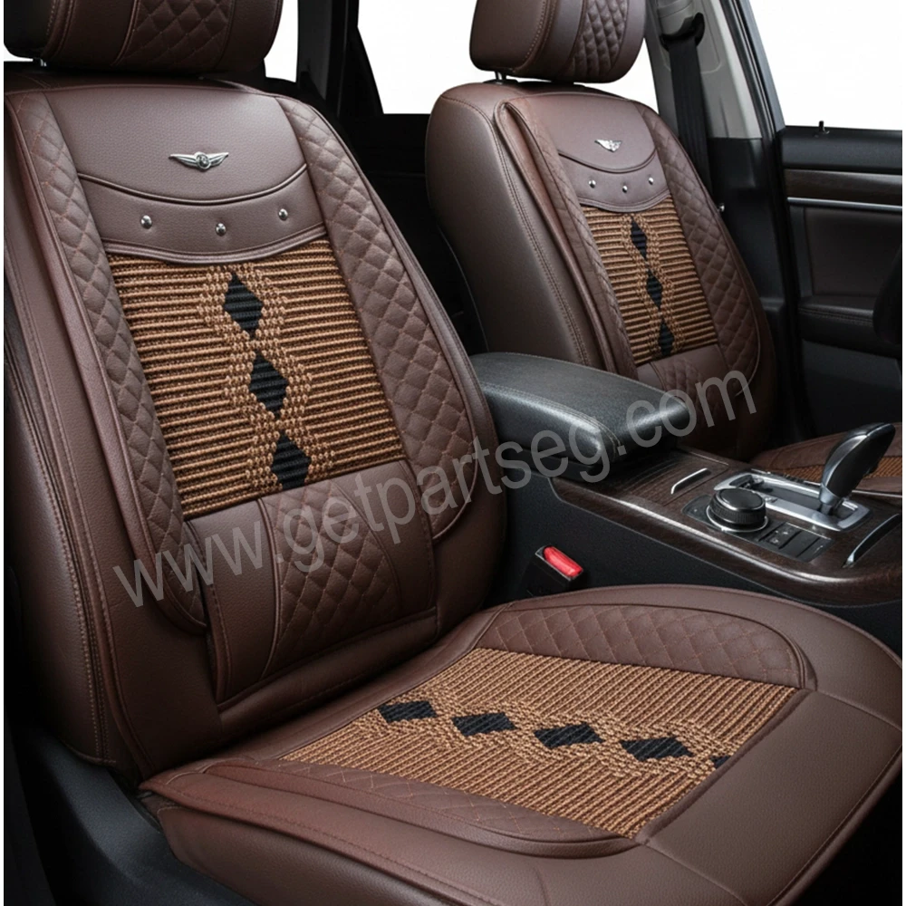 طقم كسوة كراسى جلد كتان  - لون بنى